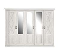FORTE Kashmir Armadio a 5 ante, in legno derivato, finitura in pino bianco, 65 x 268,3 x 204,9 cm