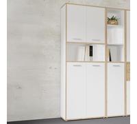Forte KEFLAVIK 80 90 - Mensola da ufficio moderna con scomparto aperto e 4 ante dell'armadio, in legno di quercia artisana, colore: bianco, 84,5 cm di larghezza x 226,5 cm di altezza x 41,5 cm di