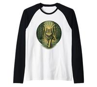 Forte Lupo Foresta Sentiero Vintage Xilografia All'aperto Amante della Maglia con Maniche Raglan