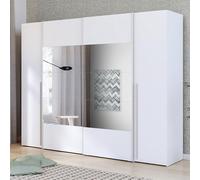 Forte NARAGO Armadio 270, armadio a 4 ante battenti/scorrevoli con specchio, ripiani e asta appendiabiti, pannello di legno, bianco, larghezza 270,3 cm, altezza 210,5 cm, profondità 61,2 cm