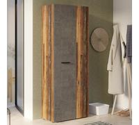 Forte NET106 70 180 - Armadio multiuso, per aspirapolvere, ripostiglio, con ante girevoli, 2 ante con ripiani, decorazione in legno di rovere vintage, larghezza 68,7 cm x altezza 181,1 cm x profondità