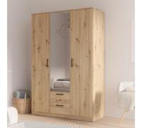 Forte NIKO - Armadio classico in legno di quercia artisana con specchio, 122 cm di larghezza x 185 cm di altezza x 52,7 cm di profondità