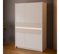 Forte Oak SQUERE Armadio 90 100, elegante armadio a 2 ante, illuminazione e design a lamelle, materiale in legno, rovere Mauvella/sabbia, 95,3 cm di larghezza x 146,7 cm di altezza x 41,5 cm di
