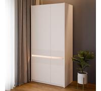 Forte Oak SQUERE Armadio 90 100, elegante armadio con 2 ante e illuminazione, materiale in legno, 95,3 cm di larghezza x 197,9 cm di altezza x 52 cm di profondità