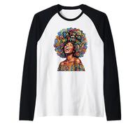Forte Orgogliosa Donna Nera impenitente Arte Afro Africana Maglia con Maniche Raglan