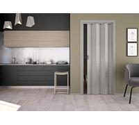 Forte Porta a Soffietto Maya in PVC, Resistente agli urti, Riducibile, Kit completo di serratura, 83L x 214H cm, Effetto tessuro grigio