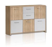 Forte Quadro Cassettone con 5 Ante e 2 cassetti, in Legno derivato, Rovere Sonoma e Bianco, 113,9 x 77,5 x 29,6 cm