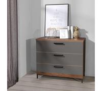 Forte QUETORE - Credenza con 3 cassetti e specchi, in legno Bakersfield, noce/tinta unita, colore grigio, 90,2 x 79,7 x 41,3 cm (L x A x P)