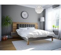 Forte RICCIANO Letto 260 270 Moderno Letto + 2 Comò Notturni con 2 Cassetti, Camera da letto, In Legno Rovere, Arredo Legno Effetto Calcestruzzo, Grigio scuro, 266,5 cm di larghezza x 120 cm di