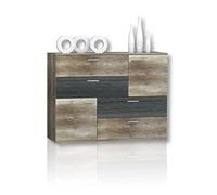 Forte Skive Cassettone a 2 ante e 4 cassetti, in legno derivato, finitura rovere anticato effetto legno Touchwood al tatto, 124,9 x 41,3 x 95,9 cm