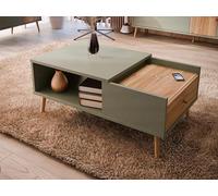 Forte Tavolino HARLLSON EasyKlix con 1 Cassetto, Salvia e Decoro Legno: Rovere Mauvella, Gambe Alte in Legno, Scandinavo, Retro, Stile Vintage, 106x45x60 cm