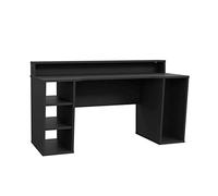 Forte TEZAUR Scrivania da computer, tavolo da gaming, materiale a base di legno, nero, L x A x P: 160 x 91 x 72 cm