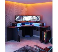 FORTE Tezaur Scrivania da gaming angolare, illuminazione RGB inclusa, materiale a base di legno, nero opaco, L x A x P: 160 x 91 x 160 cm