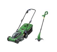 Forte Tosaerba elettrico rotativo da 1400 W, 34 cm, con rullo posteriore e decespugliatore 2 in 1, set di tosaerba e trimmer per prati di piccole e medie dimensioni.