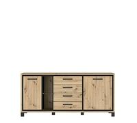 Forte Trondheim Comò con 2 ante e 4 cassetti, in legno, rovere Artisan combinato con rovere nero, 74,7 x 81,3 x 177,4 cm