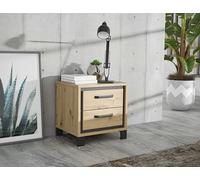 Forte Trondheim Comodino 50, comodino con 2 cassetti, comodino, in legno di quercia artisan/rovere nero, decorazione in legno, larghezza 49,4 cm x altezza 49,3 cm x profondità 41,5 cm