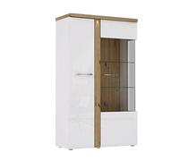 Forte Tuluza Vetrina con 1 anta e 1 anta in vetro, in legno, bianco combinato con rovere Artisan e bianco lucido, 98,5 x 164 x 43,2 cm