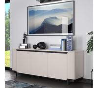 Forte VODOL Credenza 200 210, moderna credenza con 3 ante e design ad angoli arrotondati, materiale in legno, cashmere, beige, larghezza 204,9 cm x altezza 77,9 cm x profondità 44,8 cm
