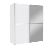 FORTE WHITE KISS Armadio 170 con specchio, mobile da letto moderno a 2 ante con ripiani e asta appendiabiti, bianco, 170 cm di larghezza x 190,5 cm di altezza x 61 cm di profondità