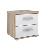 FORTE Winnie Comodino con 2 cassetti, in legno derivato, rovere Sonoma e bianco, L x A x P: 37,6 x 38,6 x 34,7 cm