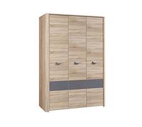 Forte Yoop Armadio a 3 ante, in legno derivato, rovere Sonoma combinato con finitura grigio opaco, 58 x 133,2 x 194,4 cm