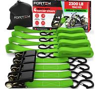 FORTEM Cinghie a Cricchetto, Resistenza fino a 1043 Kg, Set da 4 Cinghie di Fissaggio da 4,57 m, 4 Maniglie Morbide, Cinghie Fissaggio per Moto, Ganci in Metallo Rivestiti, Custodia Inclusa (Verde)