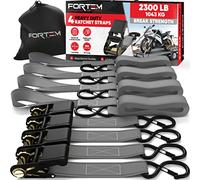 FORTEM Cinghie a Cricchetto, Resistenza fino a 1043 Kg, Set da 4 Cinghie di Fissaggio da 4,57 m, 4 Maniglie Morbide, Cinghie Fissaggio per Moto, Ganci in Metallo Rivestiti, Custodia Inclusa (Grigio)