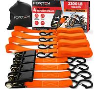 FORTEM Cinghie a Cricchetto, Resistenza fino a 1043 Kg, Set da 4 Cinghie di Fissaggio da 4,57 m, 4 Maniglie Morbide, Cinghie Fissaggio per Moto, Ganci in Metallo Rivestiti, Custodia Inclusa (Arancia)