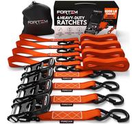 FORTEM Cinghie a Cricchetto, Resistenza fino a 2362 Kg, Set da 4 Cinghie di Fissaggio da 3,05 m, 4 Maniglie Morbide, Cinghie Fissaggio per Moto, Ganci in Metallo Rivestiti, Custodia Inclusa (Arancia)