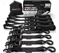 FORTEM Cinghie a Cricchetto, Resistenza fino a 2362 Kg, Set da 4 Cinghie di Fissaggio da 3,05 m, 4 Maniglie Morbide, Cinghie Fissaggio per Moto, Ganci in Metallo Rivestiti, Custodia Inclusa (Nero)