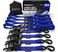 FORTEM Cinghie a Cricchetto, Resistenza fino a 2362 Kg, Set da 4 Cinghie di Fissaggio da 3,05 m, 4 Maniglie Morbide, Cinghie Fissaggio per Moto, Ganci in Metallo Rivestiti, Custodia Inclusa (Blu)