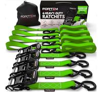 FORTEM Cinghie a Cricchetto, Resistenza fino a 2362 Kg, Set da 4 Cinghie di Fissaggio da 3,05 m, 4 Maniglie Morbide, Cinghie Fissaggio per Moto, Ganci in Metallo Rivestiti, Custodia Inclusa (Verde)