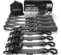 FORTEM Cinghie a Cricchetto, Resistenza fino a 2362 Kg, Set da 4 Cinghie di Fissaggio da 3,05 m, 4 Maniglie Morbide, Cinghie Fissaggio per Moto, Ganci in Metallo Rivestiti, Custodia Inclusa (Grigio)