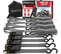 FORTEM Cinghie a Cricchetto, Resistenza fino a 748 Kg, Set da 4 Cinghie di Fissaggio da 4,57 m, 4 Maniglie Morbide, Cinghie Fissaggio per Moto, Ganci in Metallo Rivestiti, Custodia Inclusa (Grigio)
