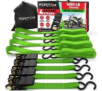 FORTEM Cinghie a Cricchetto, Resistenza fino a 748 Kg, Set da 4 Cinghie di Fissaggio da 4,57 m, 4 Maniglie Morbide, Cinghie Fissaggio per Moto, Ganci in Metallo Rivestiti, Custodia Inclusa (Verde)