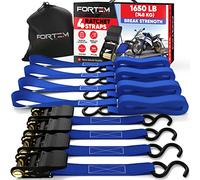 FORTEM Cinghie a Cricchetto, Resistenza fino a 748 Kg, Set da 4 Cinghie di Fissaggio da 4,57 m, 4 Maniglie Morbide, Cinghie Fissaggio per Moto, Ganci in Metallo Rivestiti, Custodia Inclusa (Blu)