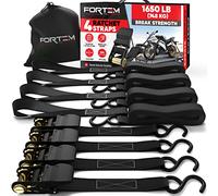 FORTEM Cinghie a Cricchetto, Resistenza fino a 748 Kg, Set da 4 Cinghie di Fissaggio da 4,57 m, 4 Maniglie Morbide, Cinghie Fissaggio per Moto, Ganci in Metallo Rivestiti, Custodia Inclusa (Nero)
