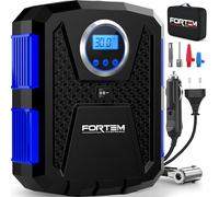 FORTEM Compressore Aria Portatile per Pneumatici, Pompa per Bicicletta, Compressore Aria 230V AC 12V DC con Luce a LED, Manometro Digitale Pneumatici con Gonfiaggio/Spegnimento Automatico (Blu)