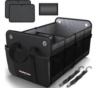 FORTEM Organizer Bagagliaio Auto e SUV Multi Scomparto Pieghevole, Fondo Antiscivolo, Cinghie Regolabili, Coperchio Pieghevole (Standard, Nero)
