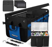 FORTEM Organizer Bagagliaio Auto, Organizer Auto e SUV Multi Scomparto Pieghevole, Organizer Auto Bagagliaio, Fondo Antiscivolo, Cinghie Regolabili, Coperchio Pieghevole (Extra Grande, Blu)