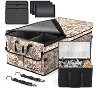 FORTEM Organizer per Bagagliaio Auto con Frigo, Organizer Pieghevole Multi Scomparto per Auto e SUV, Fondo Antiscivolo, Cinghie Regolabili, Coperchio Pieghevole (Deserto, Extra Grande)