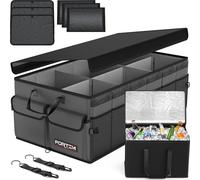 FORTEM Organizer per Bagagliaio Auto con Frigo, Organizer Pieghevole Multi Scomparto per Auto e SUV, Fondo Antiscivolo, Cinghie Regolabili, Coperchio Pieghevole (Grigio, Extra Grande)