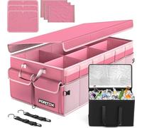 FORTEM Organizer per Bagagliaio Auto con Frigo, Organizer Pieghevole Multi Scomparto per Auto e SUV, Fondo Antiscivolo, Cinghie Regolabili, Coperchio Pieghevole (Rosa, Extra Grande)