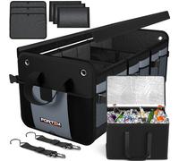 FORTEM Organizer per bagagliaio, borsa per bagagliaio, organizer pieghevole per auto, bagagliaio con scomparti, fondo antiscivolo, cinghie di sicurezza regolabili, coperchio pieghevole (extra large