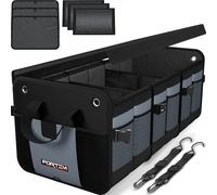 FORTEM Organizer per bagagliaio, borsa per bagagliaio, pieghevole, con scomparti, fondo antiscivolo, cinghie di sicurezza regolabili, coperchio pieghevole (grigio, extra grande)