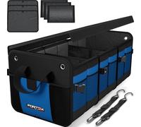 FORTEM Organizer per bagagliaio, borsa per bagagliaio, pieghevole, con scomparti, fondo antiscivolo, cinghie di sicurezza regolabili, coperchio pieghevole (blu, extra grande)
