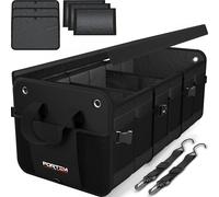 FORTEM Organizer per bagagliaio, borsa per bagagliaio, pieghevole, con scomparti, fondo antiscivolo, cinghie di sicurezza regolabili, coperchio pieghevole (nero, extra grande)