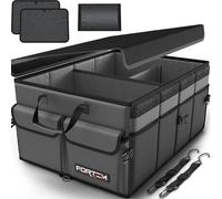 FORTEM Organizer per bagagliaio, borsa per bagagliaio, pieghevole per auto, con scomparti, fondo antiscivolo, cinghie di sicurezza regolabili, coperchio pieghevole (grigio, taglia L)