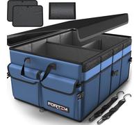 FORTEM Organizer per bagagliaio, borsa per bagagliaio, pieghevole per auto, con scomparti, fondo antiscivolo, cinghie di sicurezza regolabili, coperchio pieghevole (blu, taglia L)