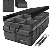 FORTEM Organizer per bagagliaio, borsa per bagagliaio, pieghevole per auto, con scomparti, fondo antiscivolo, cinghie di sicurezza regolabili, coperchio pieghevole (grigio, taglia XL)